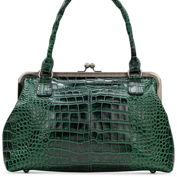 NWT Patricia Nash Green Crocodile print Leather Satchel Crossbody - Picture 4 of 6